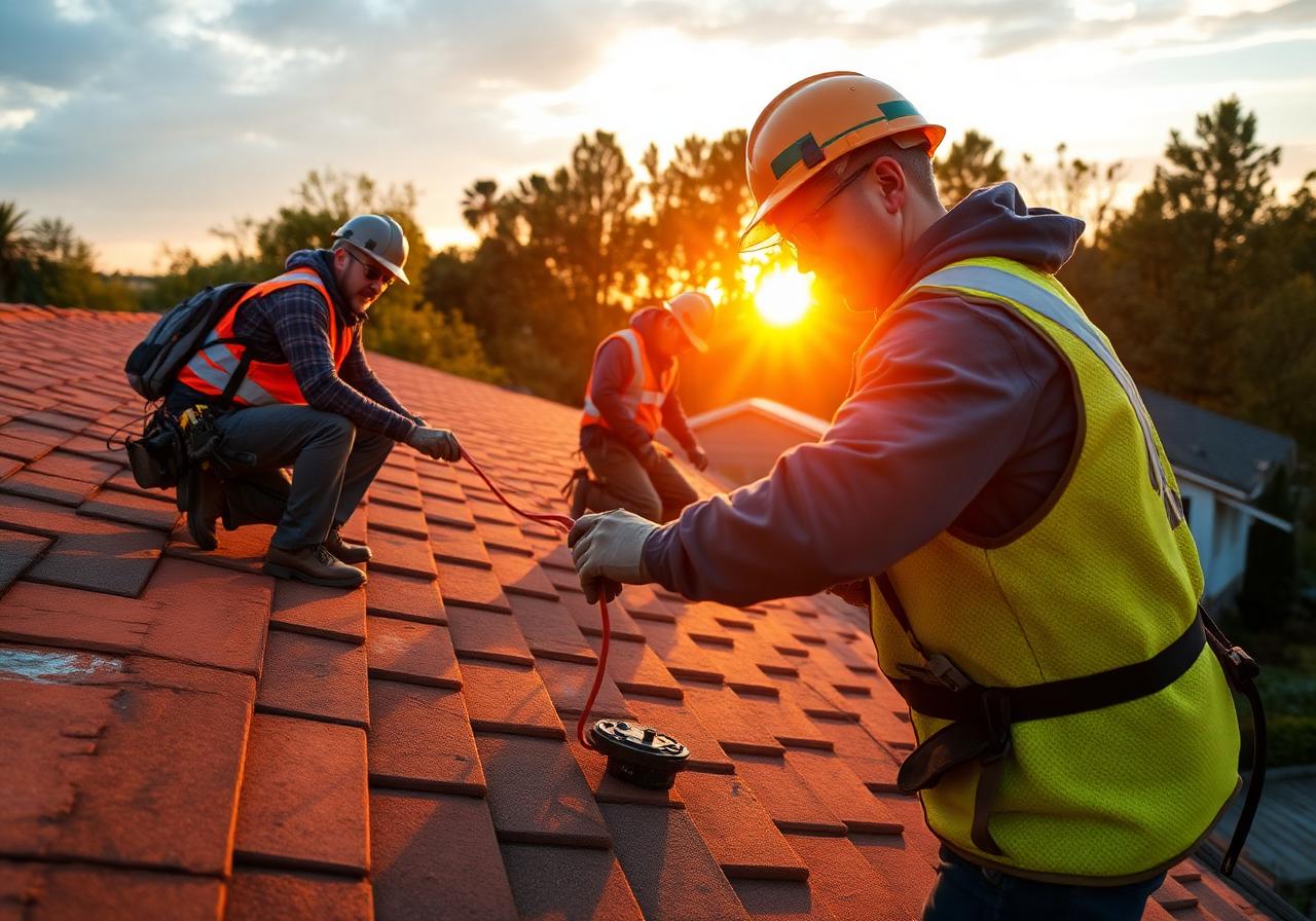 Collins crew working at sunset